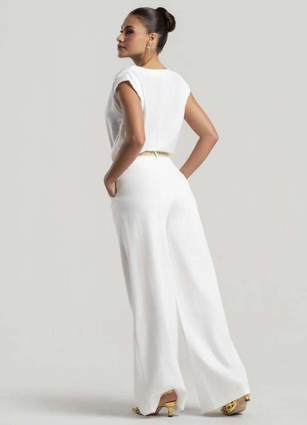 Salvatore Fashion - Calça Pantalona Alfaiataria com Cinto de Renda Branco 3