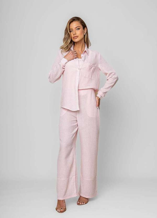 Salvatore Fashion - Calça Pantalona Alfaiataria Listrada Rosa 1
