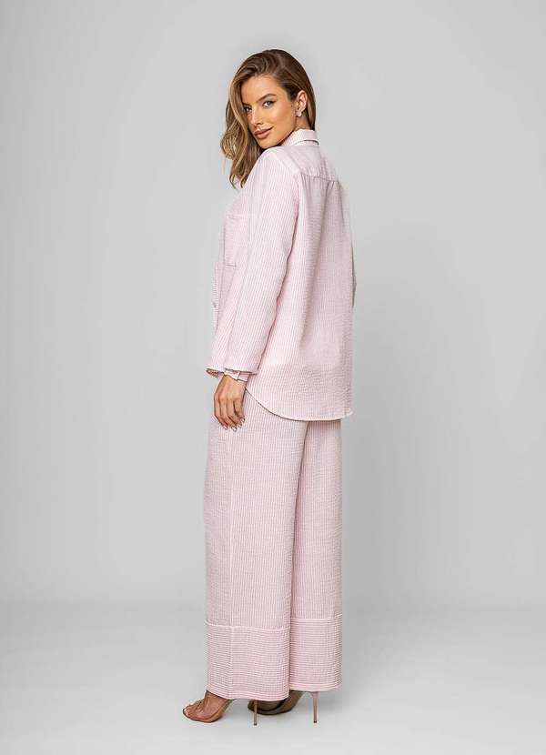 Salvatore Fashion - Calça Pantalona Alfaiataria Listrada Rosa 2