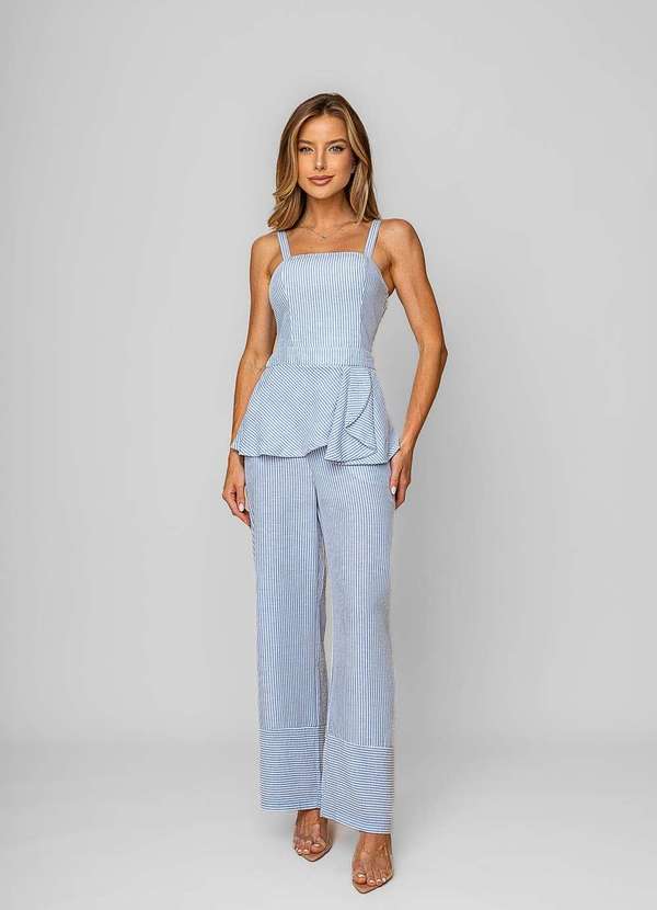 Salvatore Fashion - Calça Pantalona Alfaiataria Listrada Azul 4