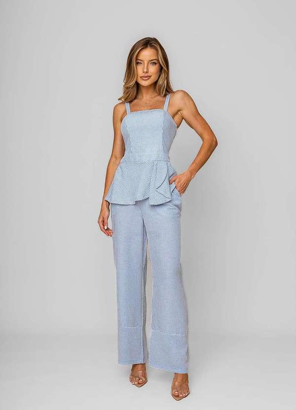 Salvatore Fashion - Calça Pantalona Alfaiataria Listrada Azul 5