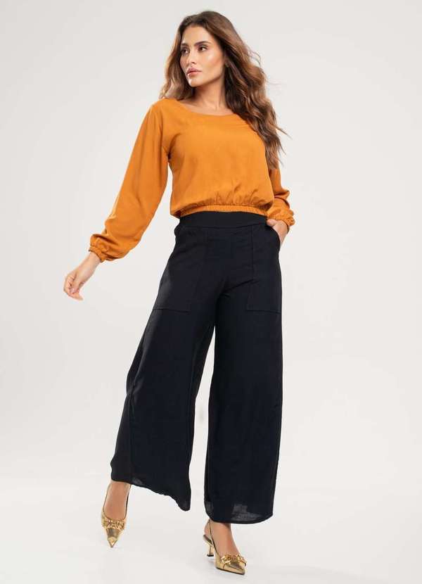 Salvatore Fashion - Calça Pantalona com Bolso Viscolinho Fashion Preto