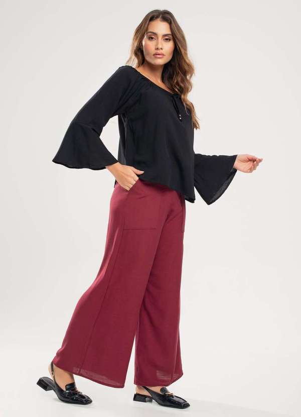Salvatore Fashion - Calça Pantalona com Bolso Viscolinho Fashion Vermelho