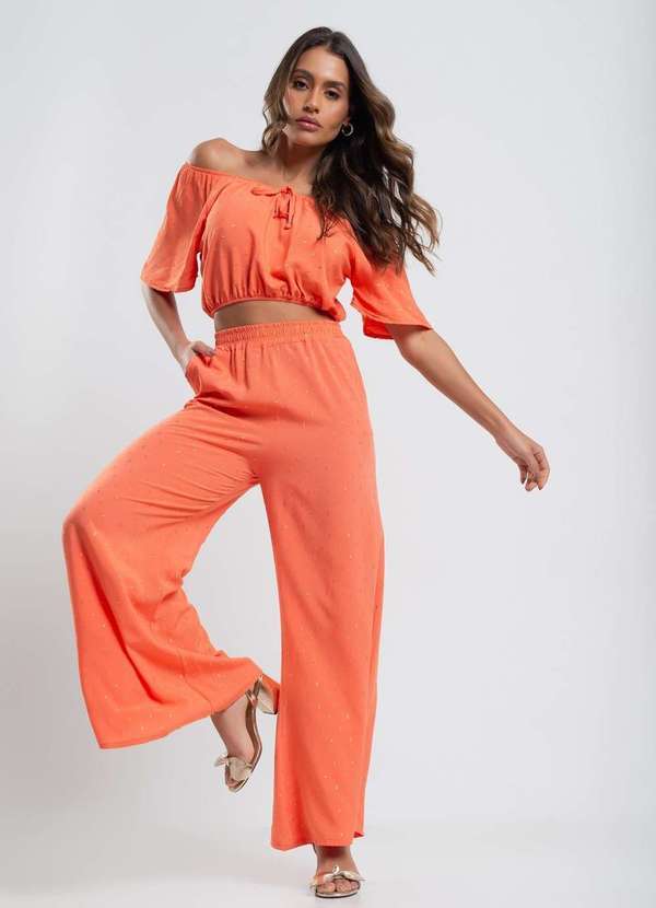 Salvatore Fashion - Calça Pantalona Viscose com Lurex Fashion Laranja