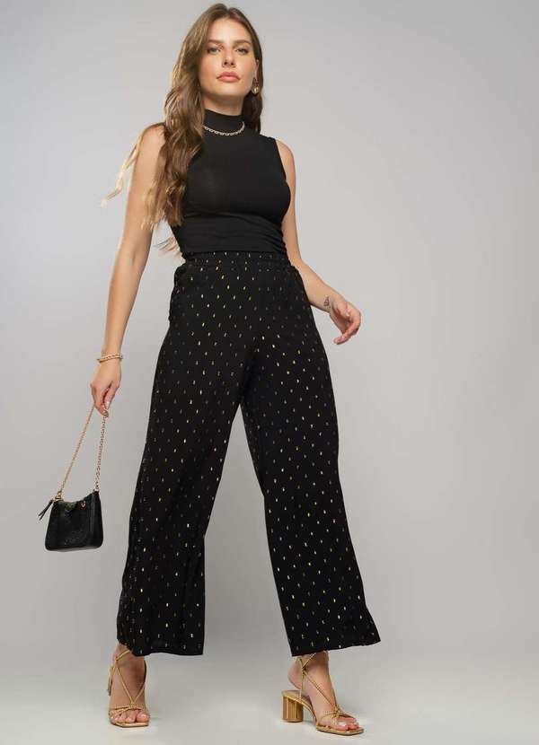 Salvatore Fashion - Calça Pantalona Viscose com Lurex Fashion Preto