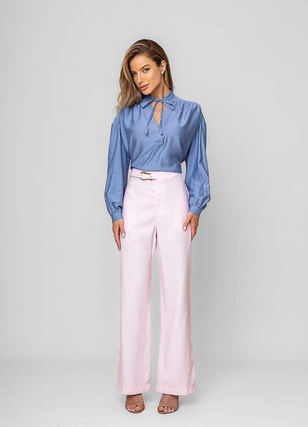 Salvatore Fashion - Calça Reta Alfaiatada com Cinto Rosa