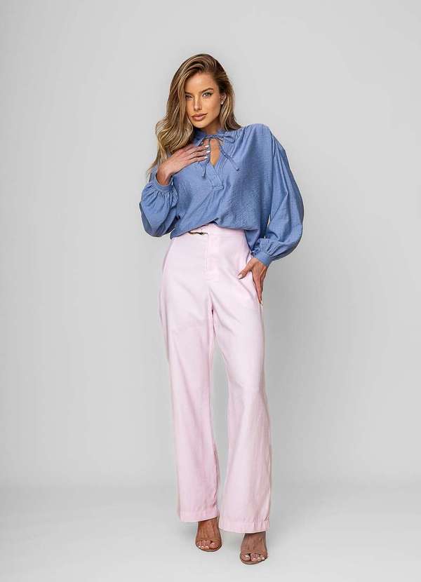 Salvatore Fashion - Calça Reta Alfaiatada com Cinto Rosa 3