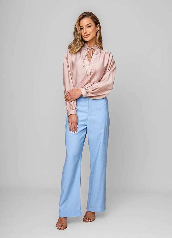 Salvatore Fashion - Calça Reta Alfaiatada com Cinto Azul 3