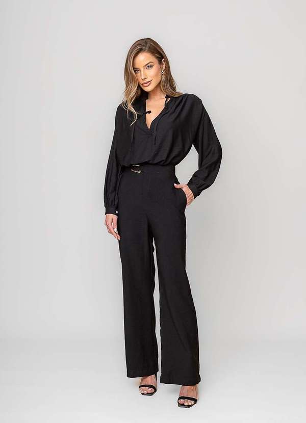 Salvatore Fashion - Calça Reta Alfaiatada com Cinto Preto