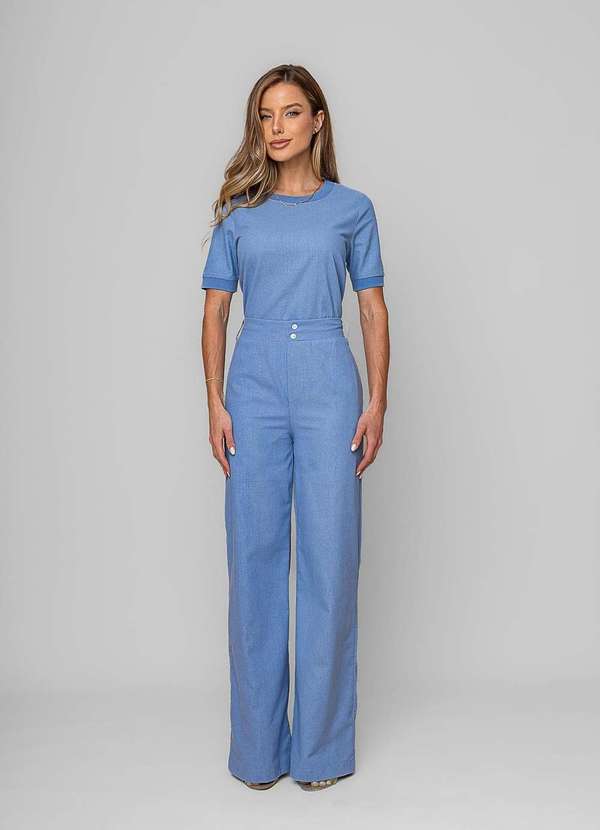 Salvatore Fashion - Calça Reta Lisa Alfaiataria Azul