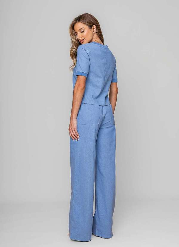 Salvatore Fashion - Calça Reta Lisa Alfaiataria Azul 2