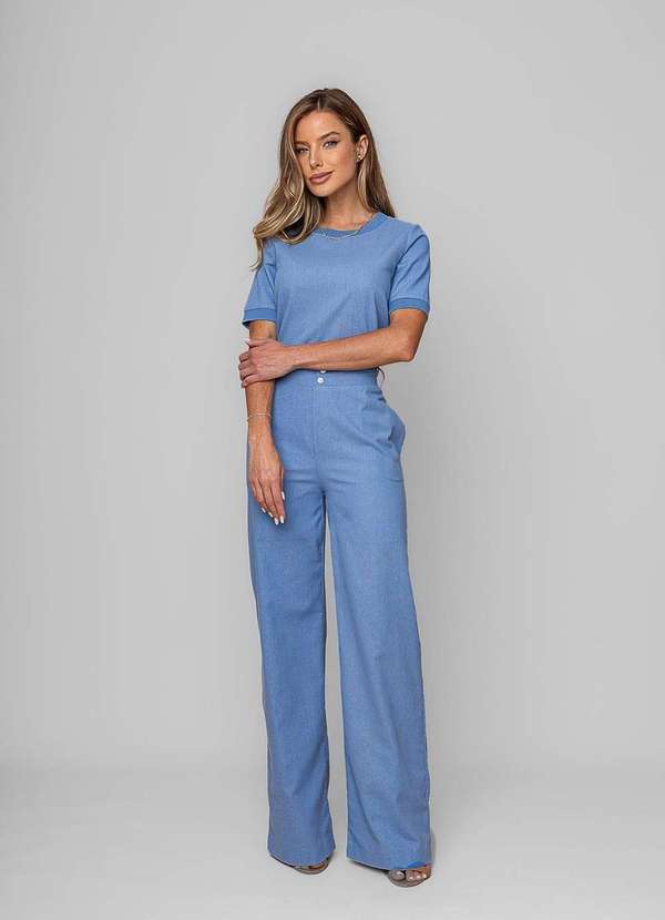 Salvatore Fashion - Calça Reta Lisa Alfaiataria Azul 3