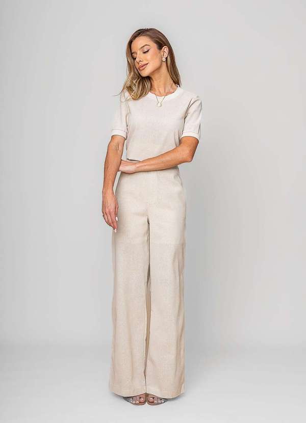 Salvatore Fashion - Calça Reta Lisa Alfaiataria Bege 4