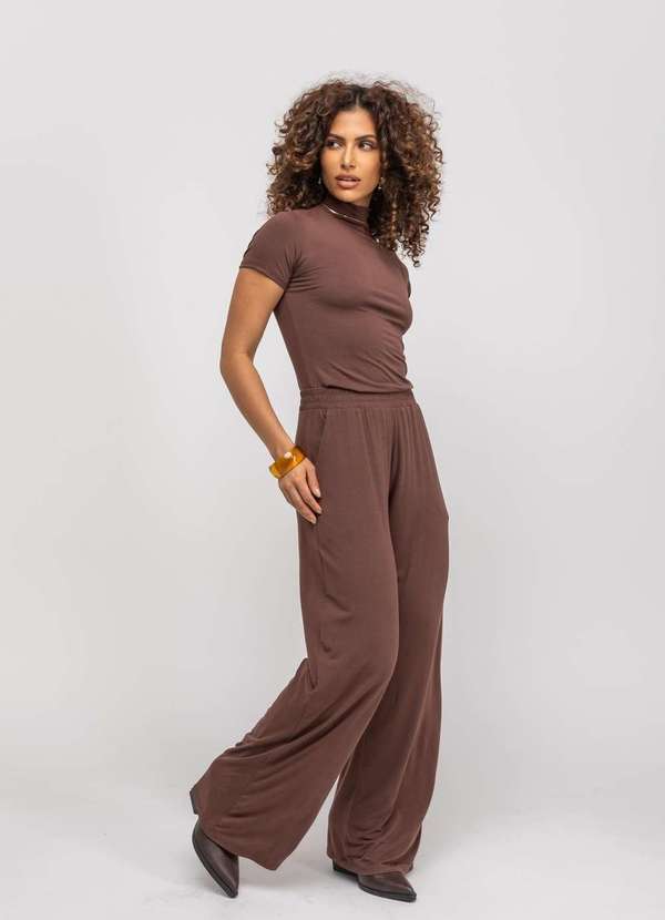 Salvatore Fashion - Calça Wide Leg com Bolso Malha  Fashion Marrom
