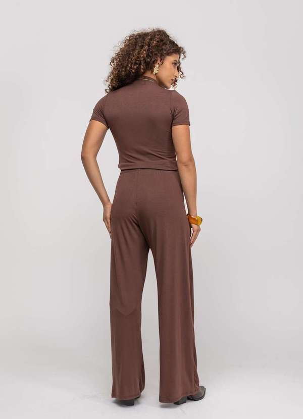 Salvatore Fashion - Calça Wide Leg com Bolso Malha  Fashion Marrom 2
