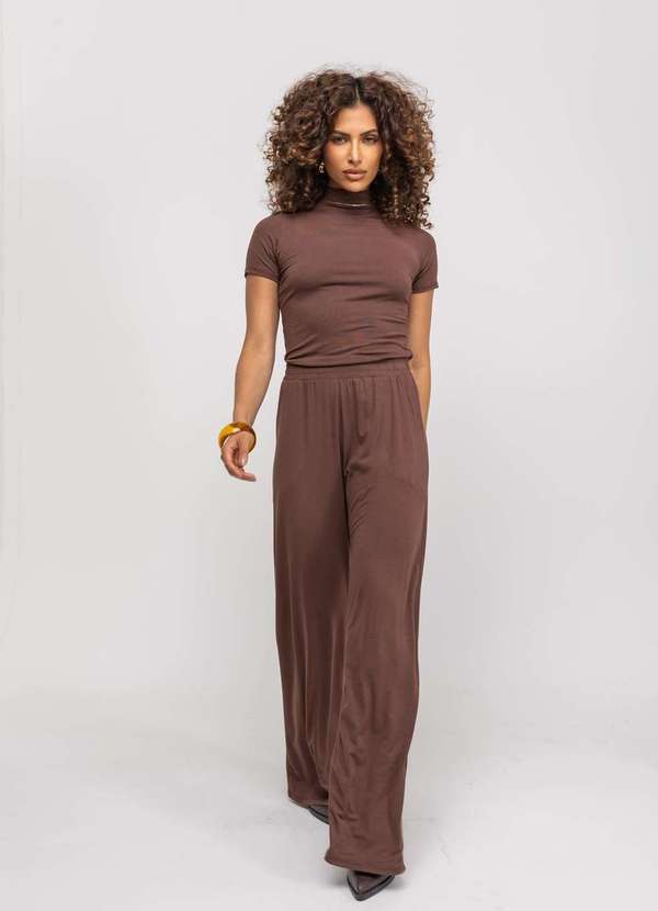 Salvatore Fashion - Calça Wide Leg com Bolso Malha  Fashion Marrom 4