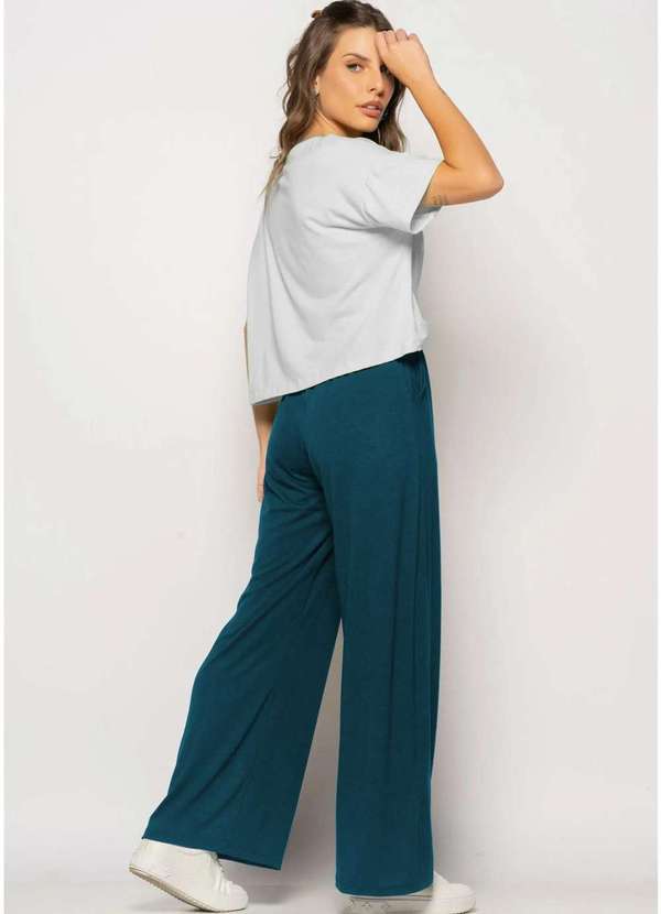 Salvatore Fashion - Calça Wide Leg com Bolso Malha  Fashion Verde 2