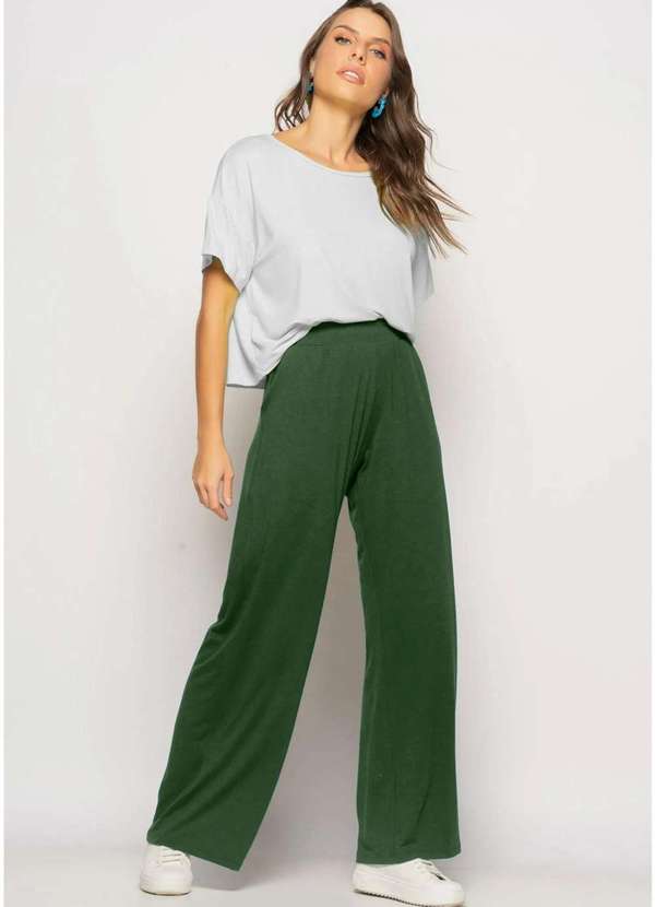 Salvatore Fashion - Calça Wide Leg com Bolso Malha  Fashion Verde