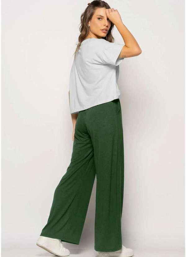 Salvatore Fashion - Calça Wide Leg com Bolso Malha  Fashion Verde 2