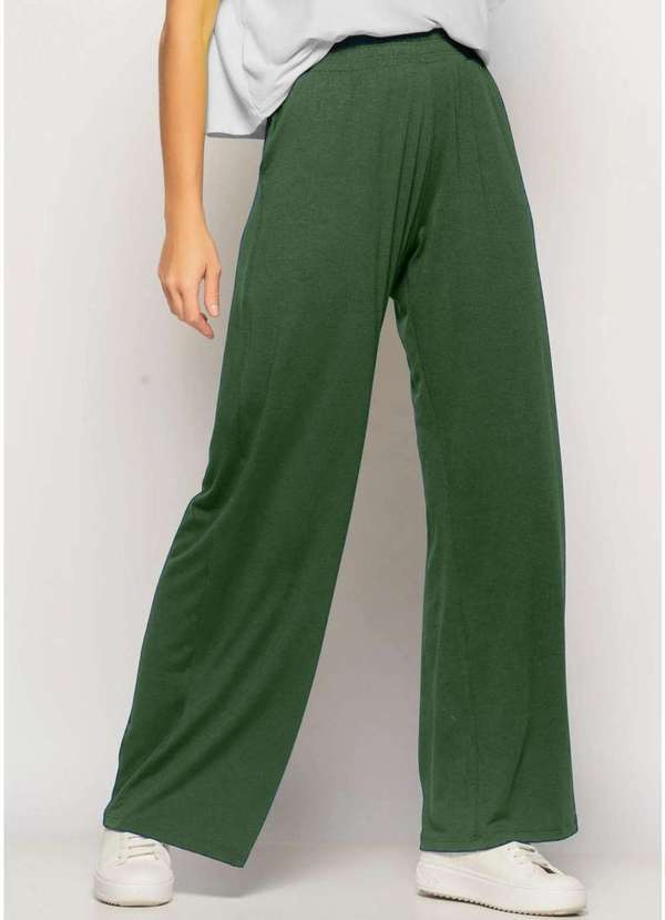 Salvatore Fashion - Calça Wide Leg com Bolso Malha  Fashion Verde 3
