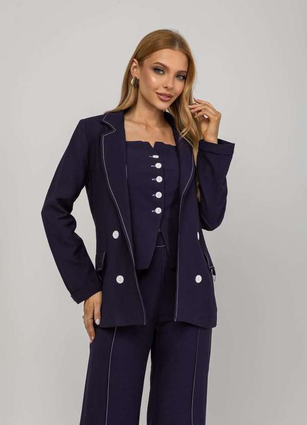 Salvatore Fashion - Blazer de Alfaiataria com Costuras Contrastantes Azul