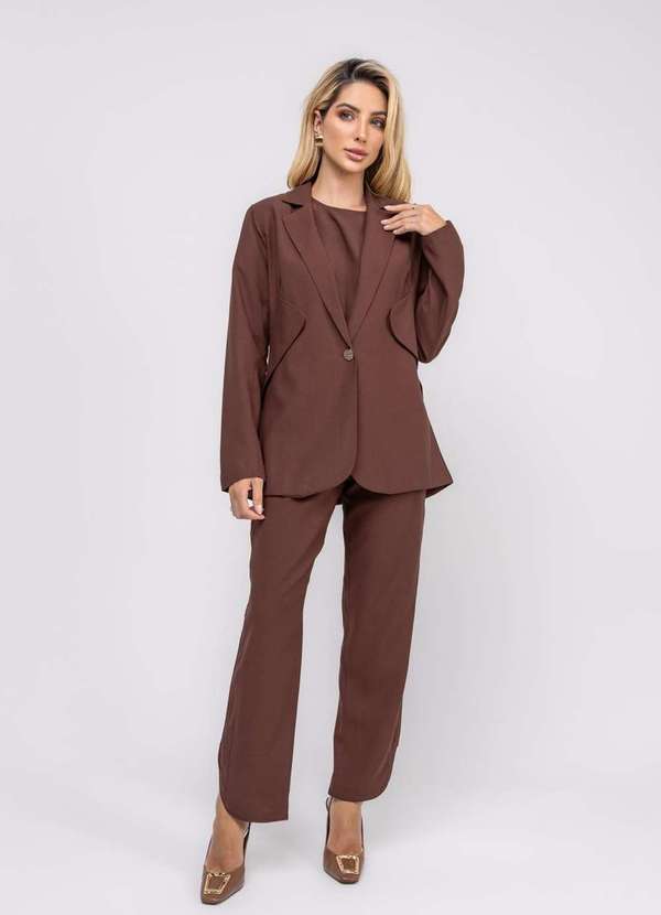 Salvatore Fashion - Blazer de Alfaiataria Marrant Detalhe Lapela Marrom
