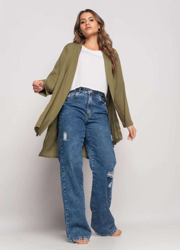 Salvatore Fashion - Kimono Manga Longa Viscolinho  Fashion Verde 2