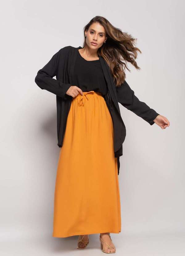 Salvatore Fashion - Kimono Manga Longa Viscolinho Fashion Preto