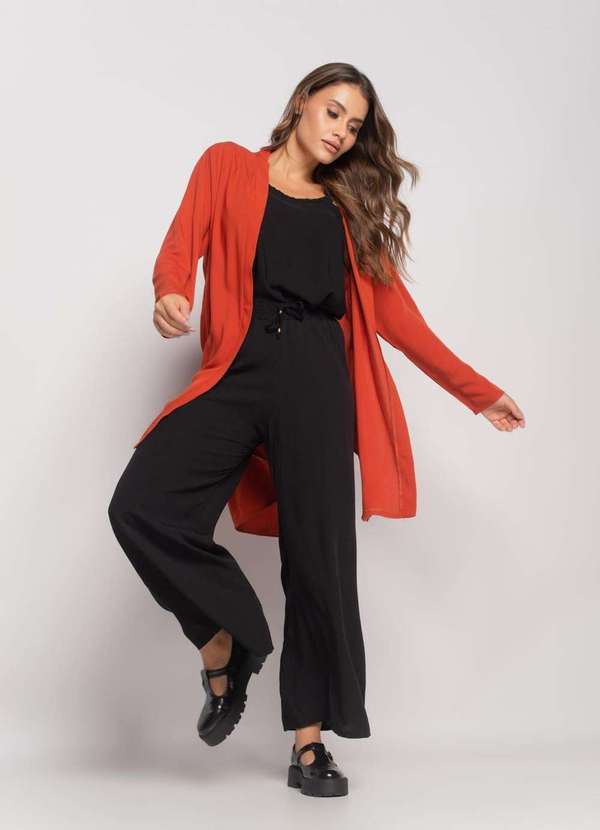 Salvatore Fashion - Kimono Manga Longa Viscolinho Fashion Laranja