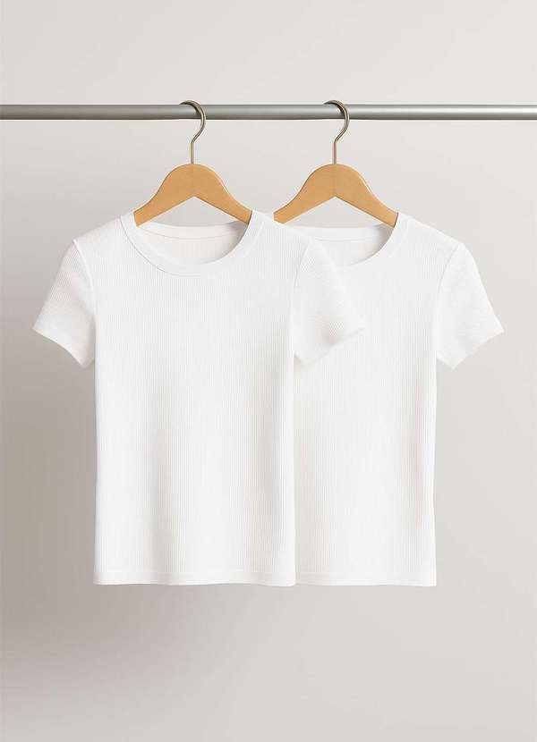 Salvatore Fashion - Kit 2 Blusas Básicas Manga Curta Canelada Branco