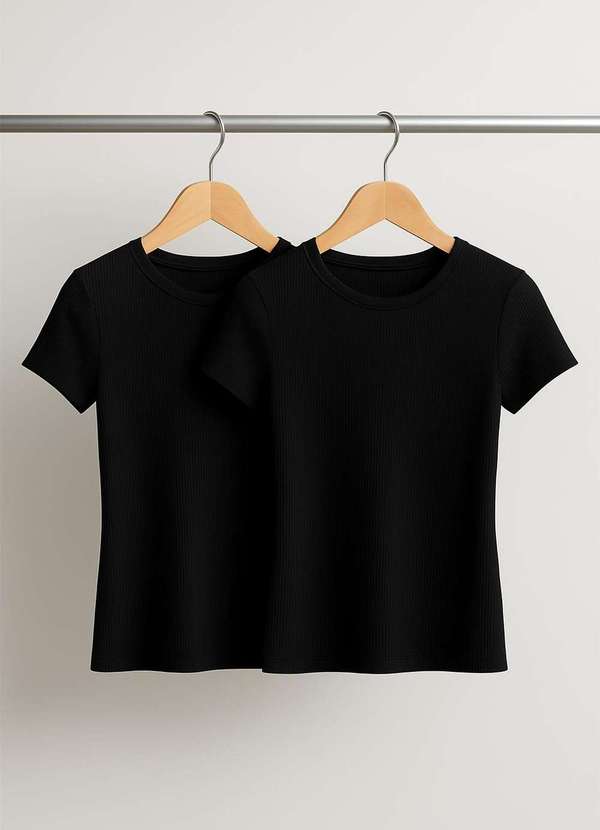 Salvatore Fashion - Kit 2 Blusas Básicas Manga Curta Canelada Preto