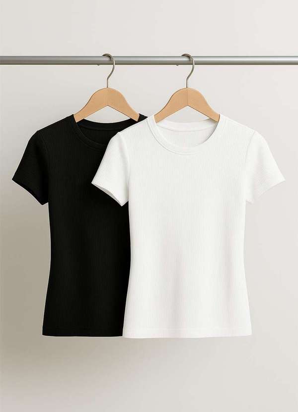 Salvatore Fashion - Kit 2 Blusas Básicas Manga Curta Canelada Preto