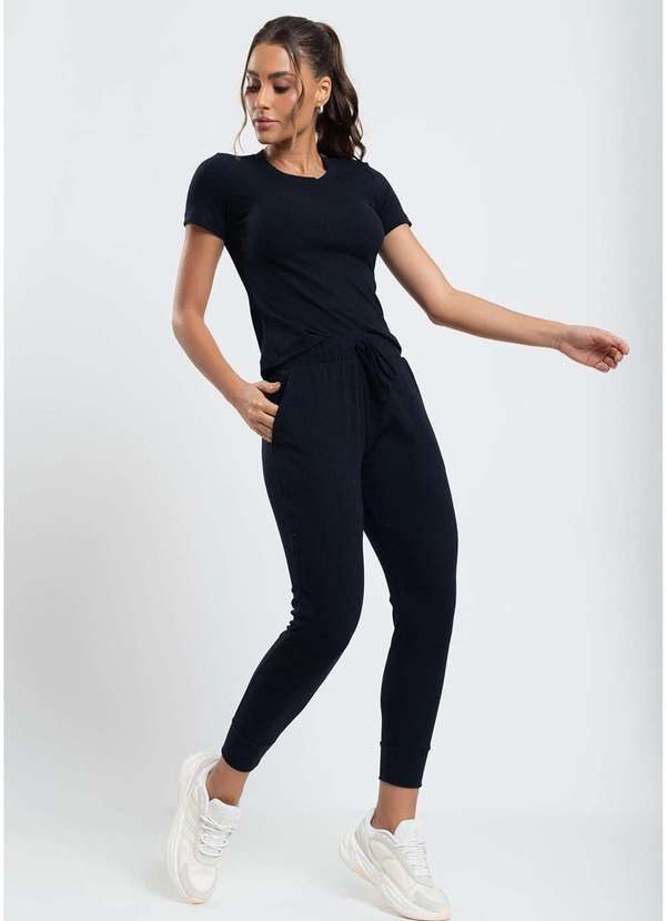 Salvatore Fashion - Kit 2 Blusas Básicas Manga Curta Canelada Preto 4