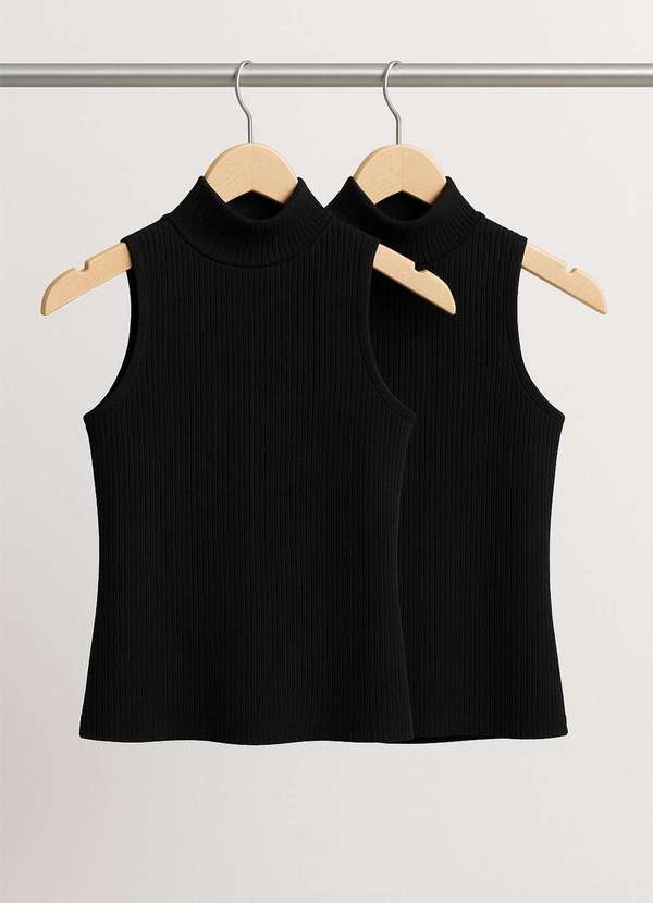 Salvatore Fashion - Kit 2 Regatas Cava Americana Canelada Preto