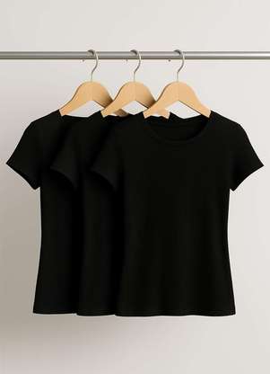 Salvatore Fashion - Kit 3 Blusas Básicas Manga Curta Canelada - SALVATORE FASHION