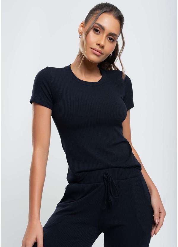 Salvatore Fashion - Kit 3 Blusas Básicas Manga Curta Canelada Preto 2