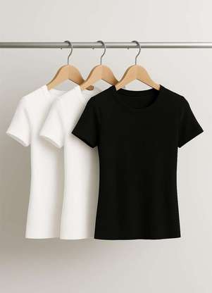 Salvatore Fashion - Kit 3 Blusas Básicas Manga Curta Canelada - SALVATORE FASHION