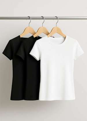 Salvatore Fashion - Kit 3 Blusas Básicas Manga Curta Canelada - SALVATORE FASHION