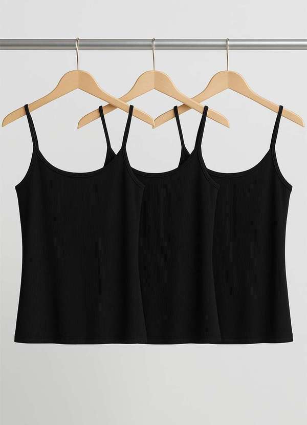 Salvatore Fashion - Kit 3 Regatas Alcinha Canelada Preto