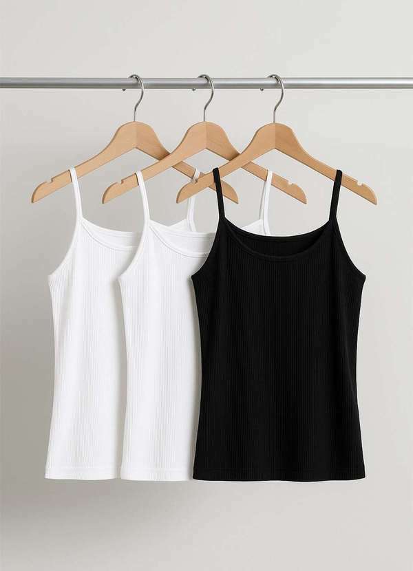 Salvatore Fashion - Kit 3 Regatas Alcinha Canelada Preto