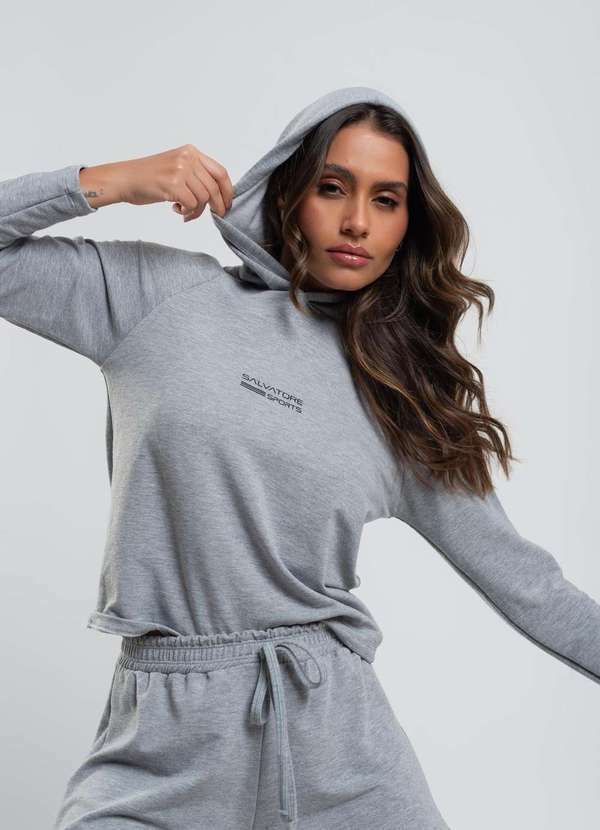 Salvatore Fashion - Casaco Esportivo com Capuz Moletinho Fashion Cinza