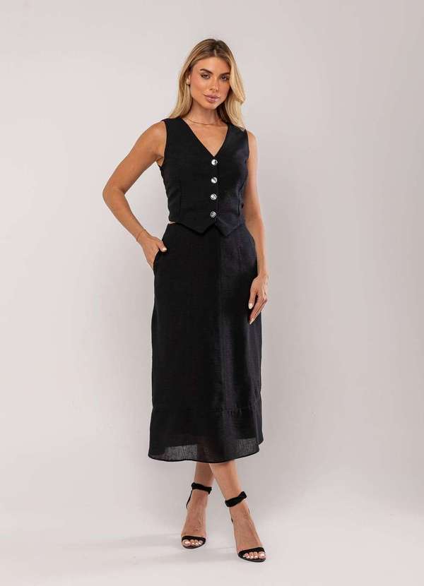 Salvatore Fashion - Conjunto com Colete e Saia Midi Preto 3