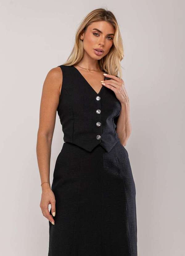 Salvatore Fashion - Conjunto com Colete e Saia Midi Preto 4
