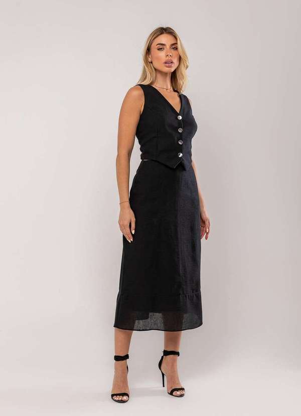 Salvatore Fashion - Conjunto com Colete e Saia Midi Preto 5