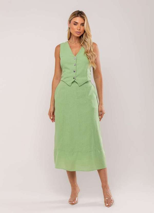 Salvatore Fashion - Conjunto com Colete e Saia Midi Verde 3