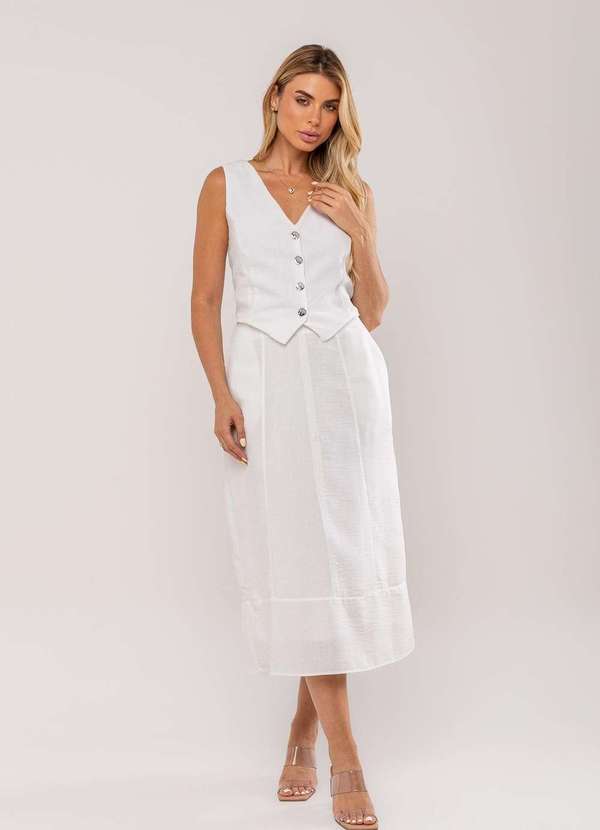 Salvatore Fashion - Conjunto com Colete e Saia Midi Branco 2