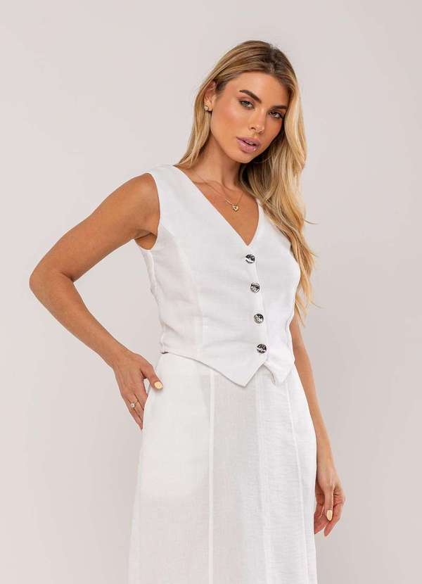 Salvatore Fashion - Conjunto com Colete e Saia Midi Branco 3