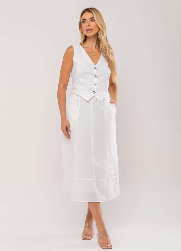 Salvatore Fashion - Conjunto com Colete e Saia Midi Branco 4