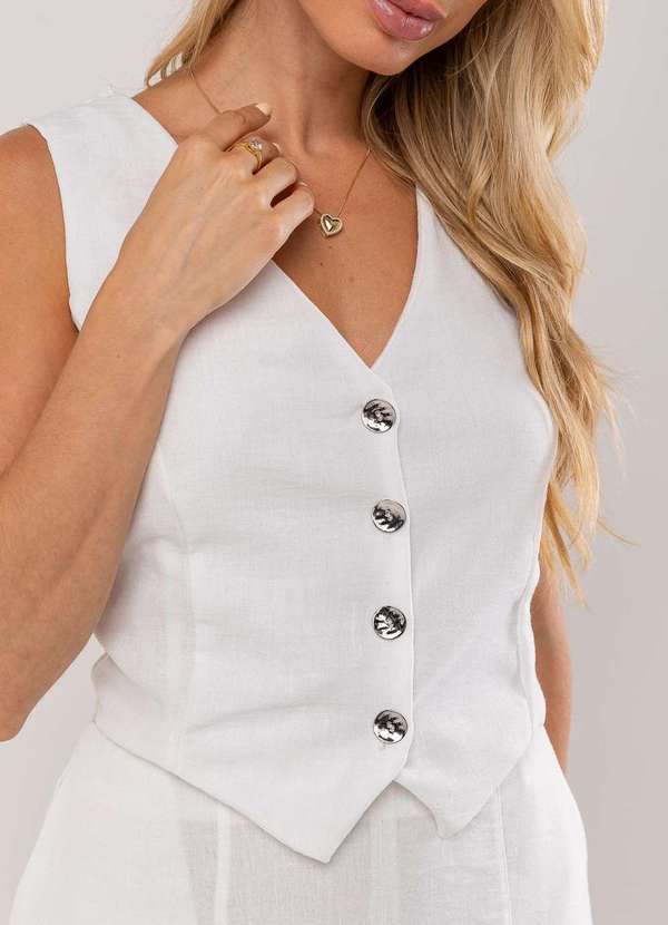 Salvatore Fashion - Conjunto com Colete e Saia Midi Branco 5