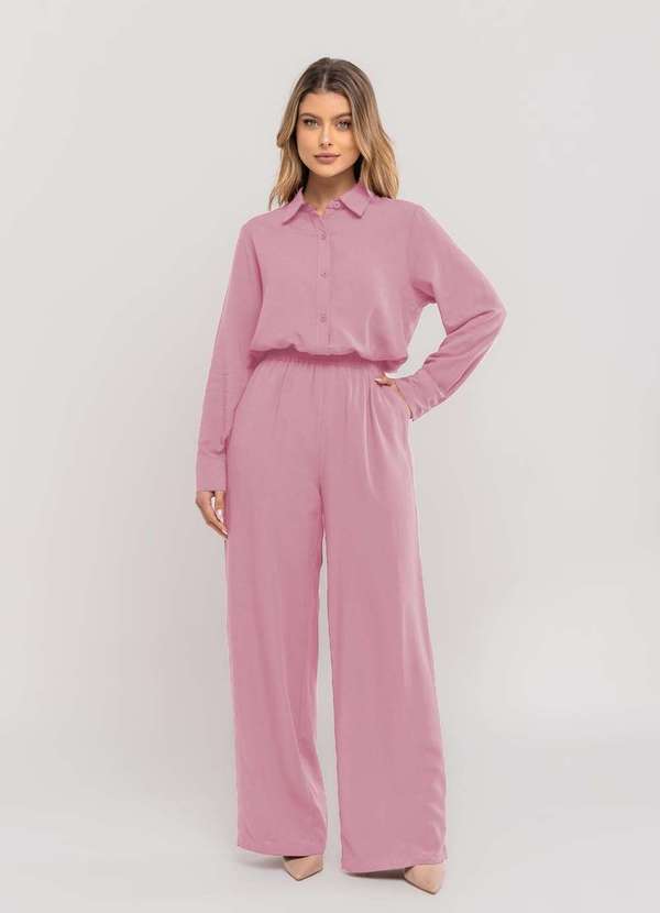 Salvatore Fashion - Conjunto de Linho com Camisa e Calça Pantalona Rosa 1